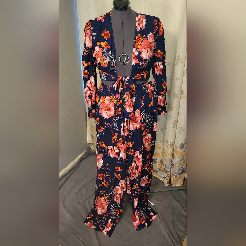 Bar III Set Tie Front Shirt and Wide-Leg Pants XXL